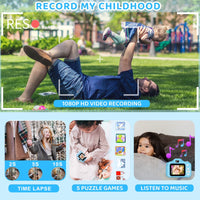 Kids Camera 1080P HD Digital Video Camera for Kids 32Gb Sd Card Mini Rechargeable Toddler Toys Christmas Birthday Festival Gifts for for 3-12 Years Kids, Blue
