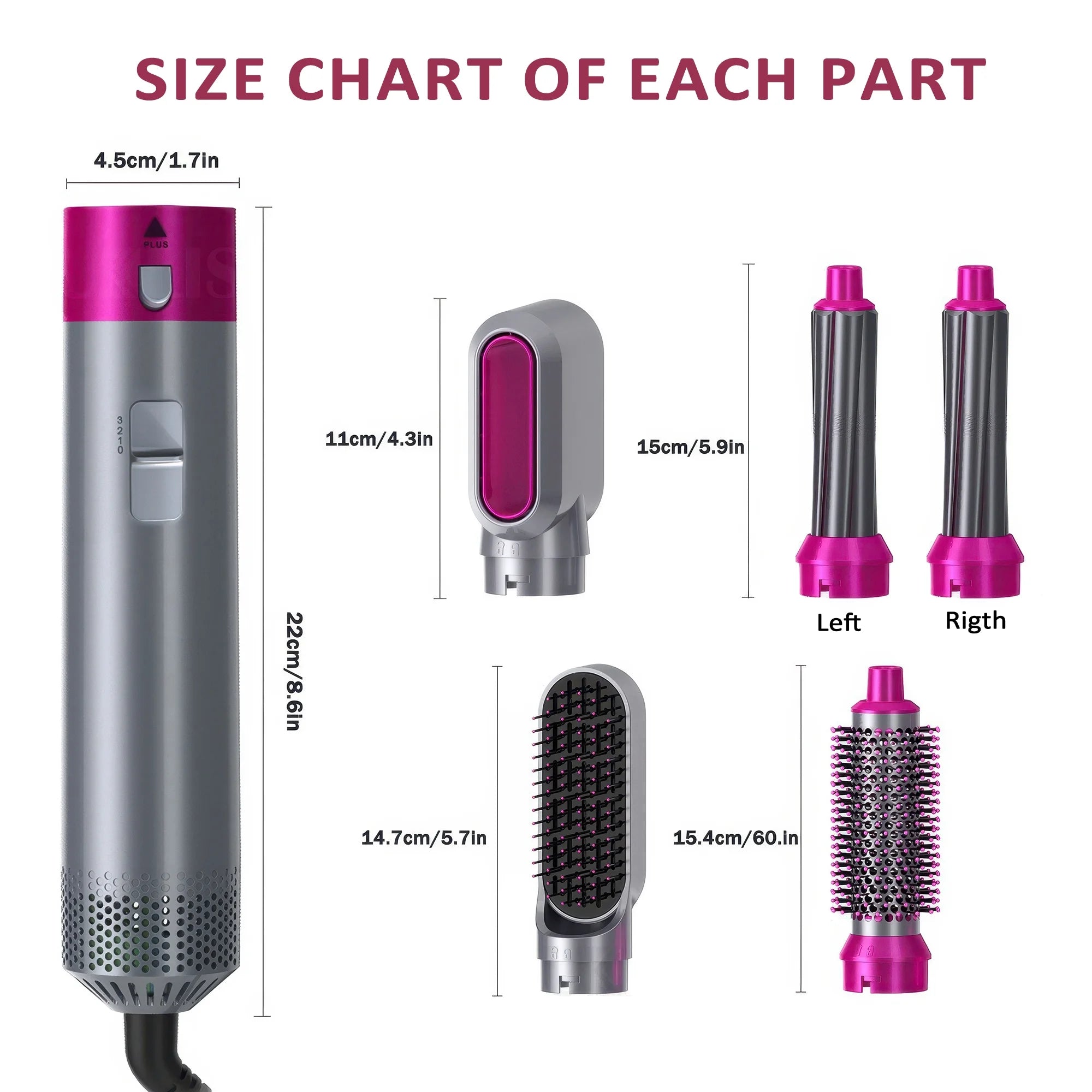 Hair Dryer Brush Set,5 in 1 Hot Air Brush,Negative Ionic Hair Styling Tools,Gray