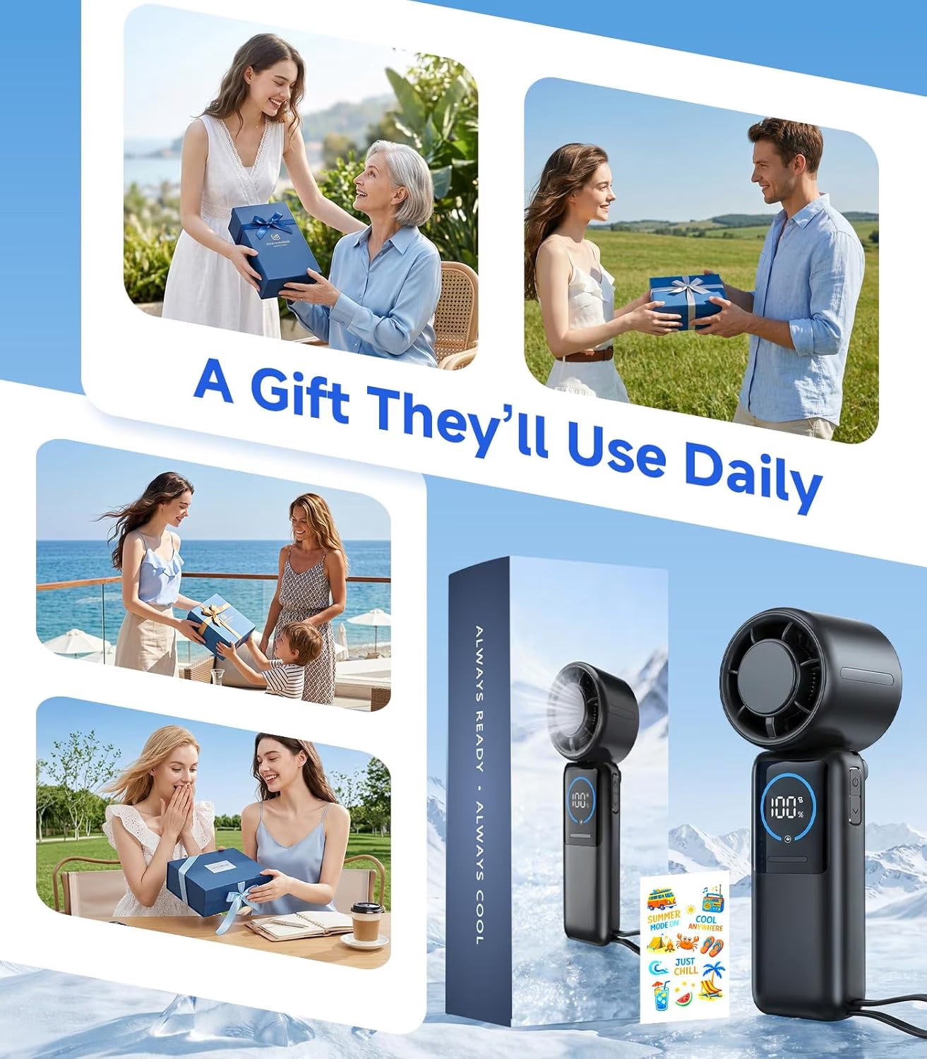 Portable Handheld Fan, 8000Mah Rechargeable Personal Fan, 100-Speed Wind, Built-In Type-C Cable, LED Display,135° Tilt Foldable for Desk/Neck/Travel