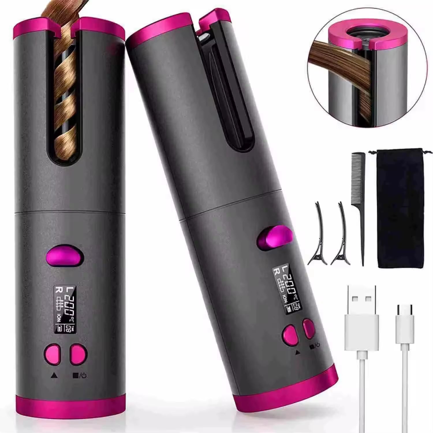 Automatic Curling Iron Hair Curling Iron for Hair Styling Cordless Auto Fast Heating Rechargeable Cordless Hair Curler