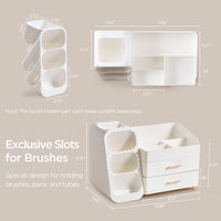 Makeup Organizer with Brush Holder for Vanity, Large Plastic Bathroom Countertop Organizer Skin Care Storage, All White