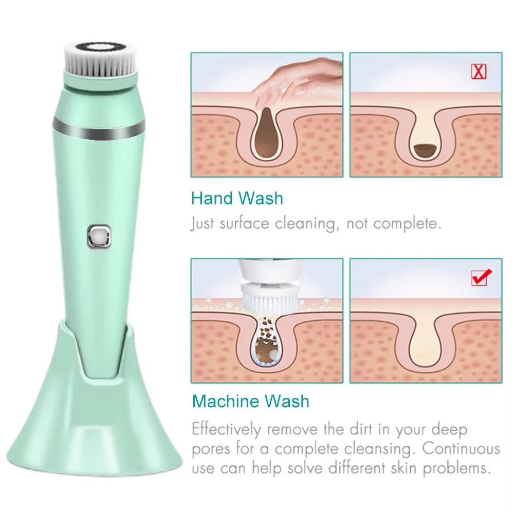 4 in 1 Electric Facial Cleansing Brush Sonic Waterproof Rotate Rechargeable Face Cleaning Tool Pore Cleaner Facial Skin Machine