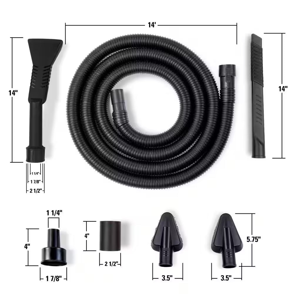 1-1/4 In. VT1734 Car Cleaning Kit Accessory Shop Vacuum Attachments with 14-Ft Locking Hose for  Wet Dry Vacs