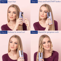 Portable Automatic Hair Curler, Ceramic Rotating Wireless Auto Curling Iron Wand,  Portable USB Rechargeable Spin Curler for Hair Styling (Purple)
