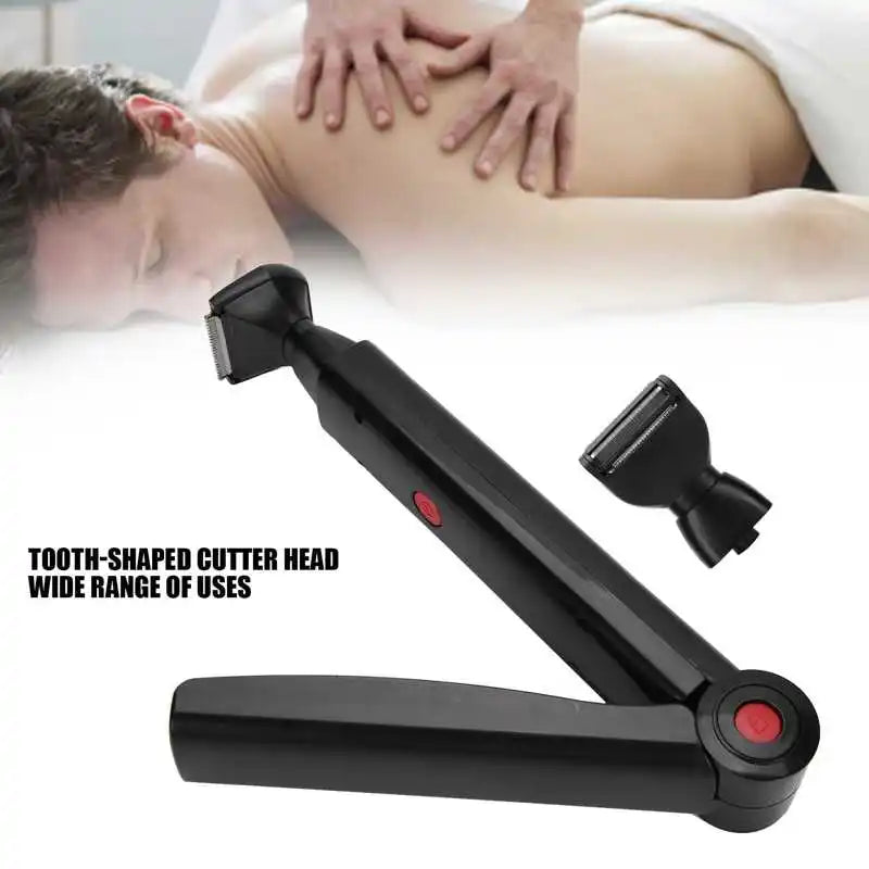 Electric Back Shaver 2 in 1 Facial Hair Trimmer Razor Rechargeable Foldable Handle Back Hair Removal Men Body Groomer