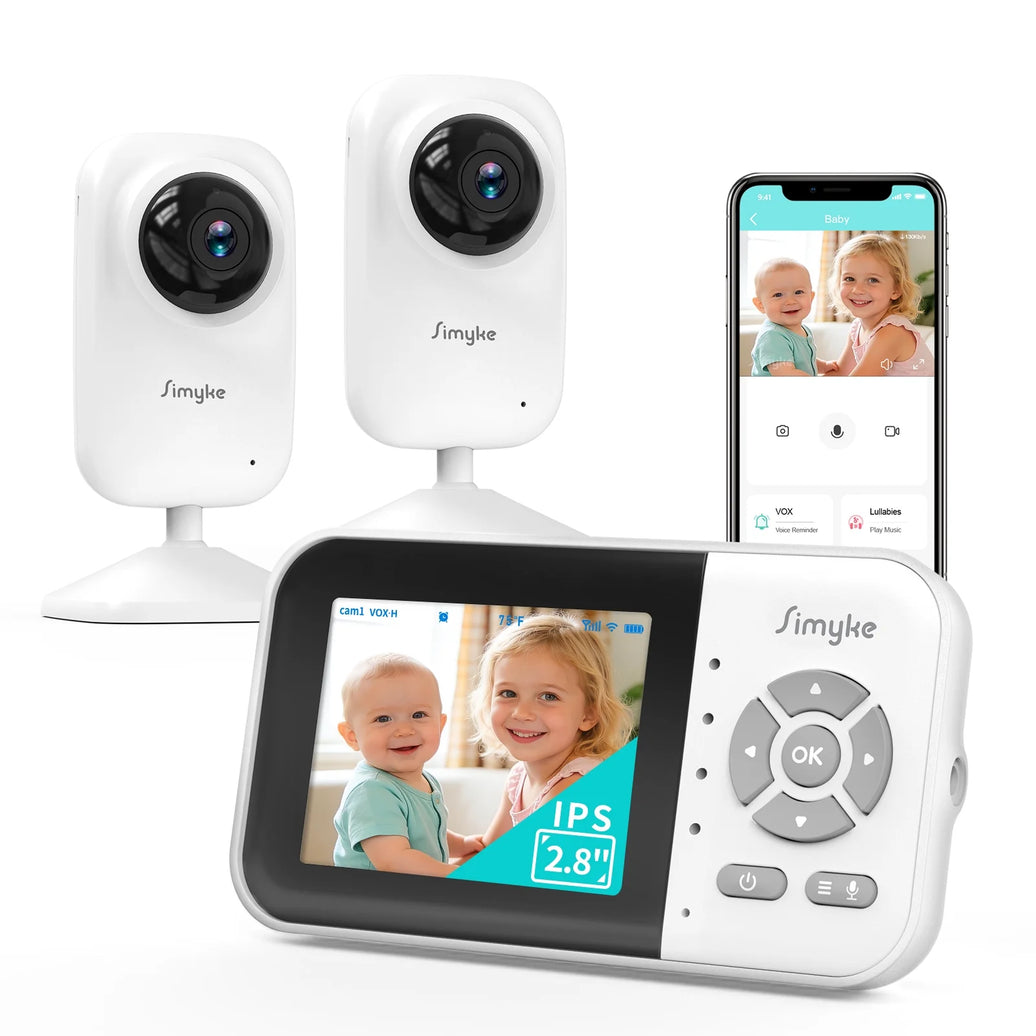 Dual Camera Video Baby Monitor, 2.8" LCD, Wireless, Night Vision, 2-Way Audio, App Access, 1200Ft Range, Feeding Timer, Temperature Sensor, Portable for Home Use