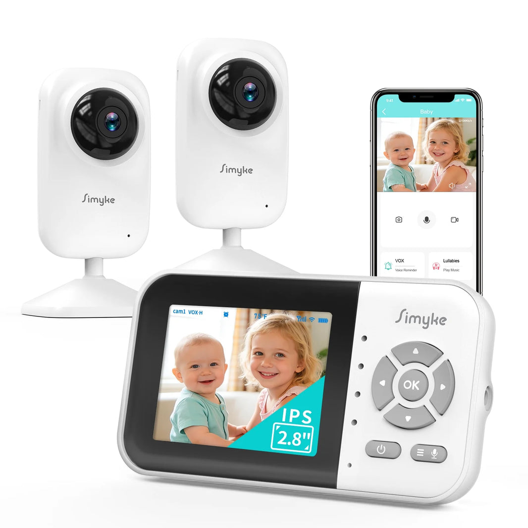 Dual Camera Video Baby Monitor, 2.8" LCD, Wireless, Night Vision, 2-Way Audio, App Access, 1200Ft Range, Feeding Timer, Temperature Sensor, Portable for Home Use