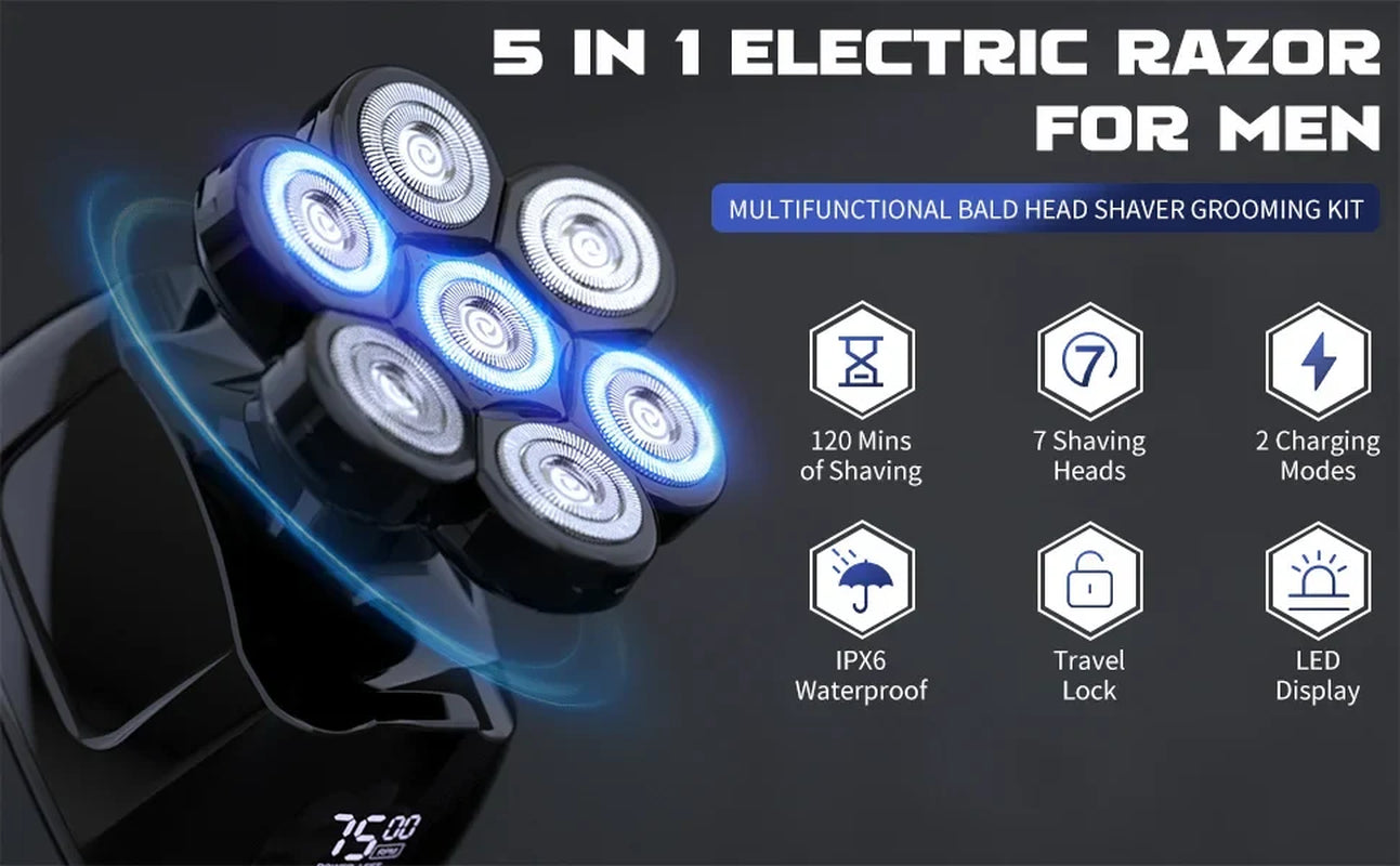 SEJOY Electric Shaver for Men 7D Magnetic Floating Wet/Dry Head Razor Hair Trimmer USB Rechargeable LED Display Beard Trimmers