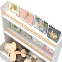 Bookshelf for Kids, Wooden Kids Bookshelf with Toy Storage Cabinet and 2 Shelves, Freestanding Bookcase Organizer for Bedroom, Playroom, White
