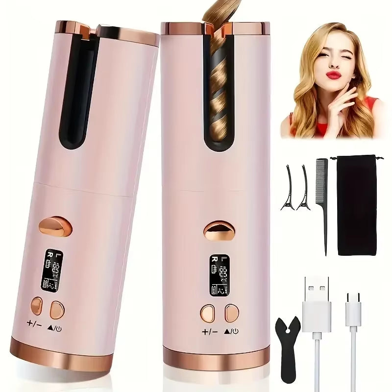 Automatic Curling Iron Hair Curling Iron for Hair Styling Cordless Auto Fast Heating Rechargeable Cordless Hair Curler