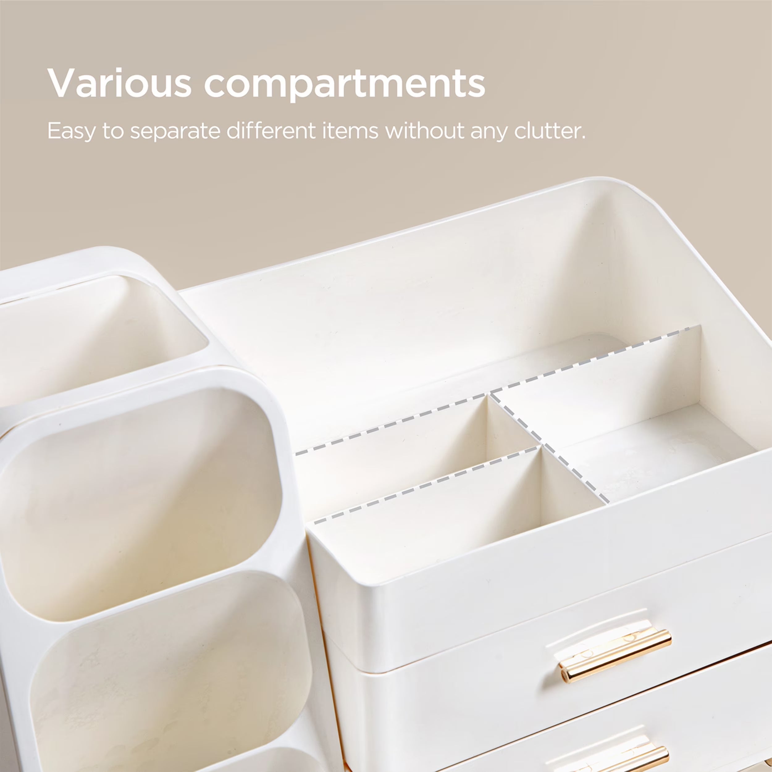 Makeup Organizer with Brush Holder for Vanity, Large Plastic Bathroom Countertop Organizer Skin Care Storage, All White