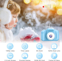 Kids Camera 1080P HD Digital Video Camera for Kids 32Gb Sd Card Mini Rechargeable Toddler Toys Christmas Birthday Festival Gifts for for 3-12 Years Kids, Blue