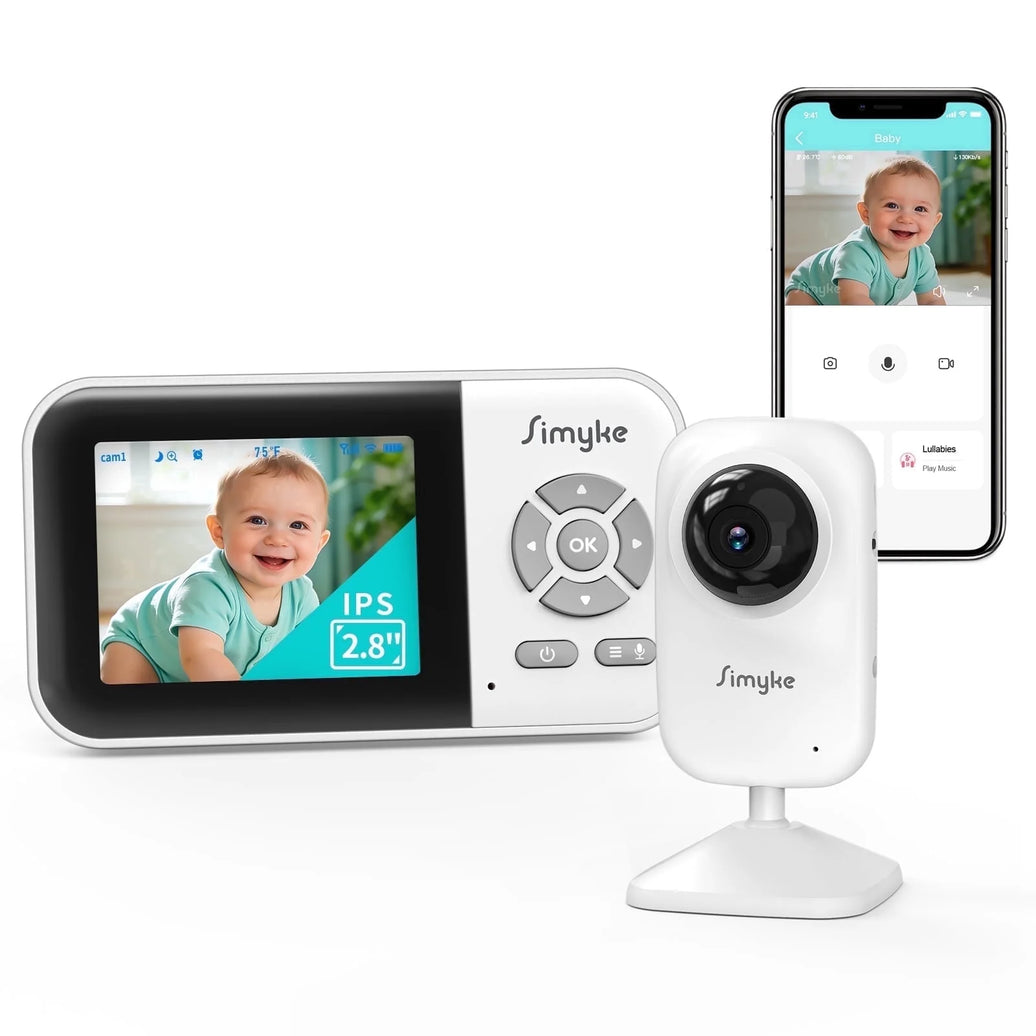Wifi Video Baby Monitor, 2.8" LCD & App Viewing, 2-Way Audio, Night Vision, VOX, 5 Lullabies, Supports 4 Cameras, 1200Ft Range, Home Use
