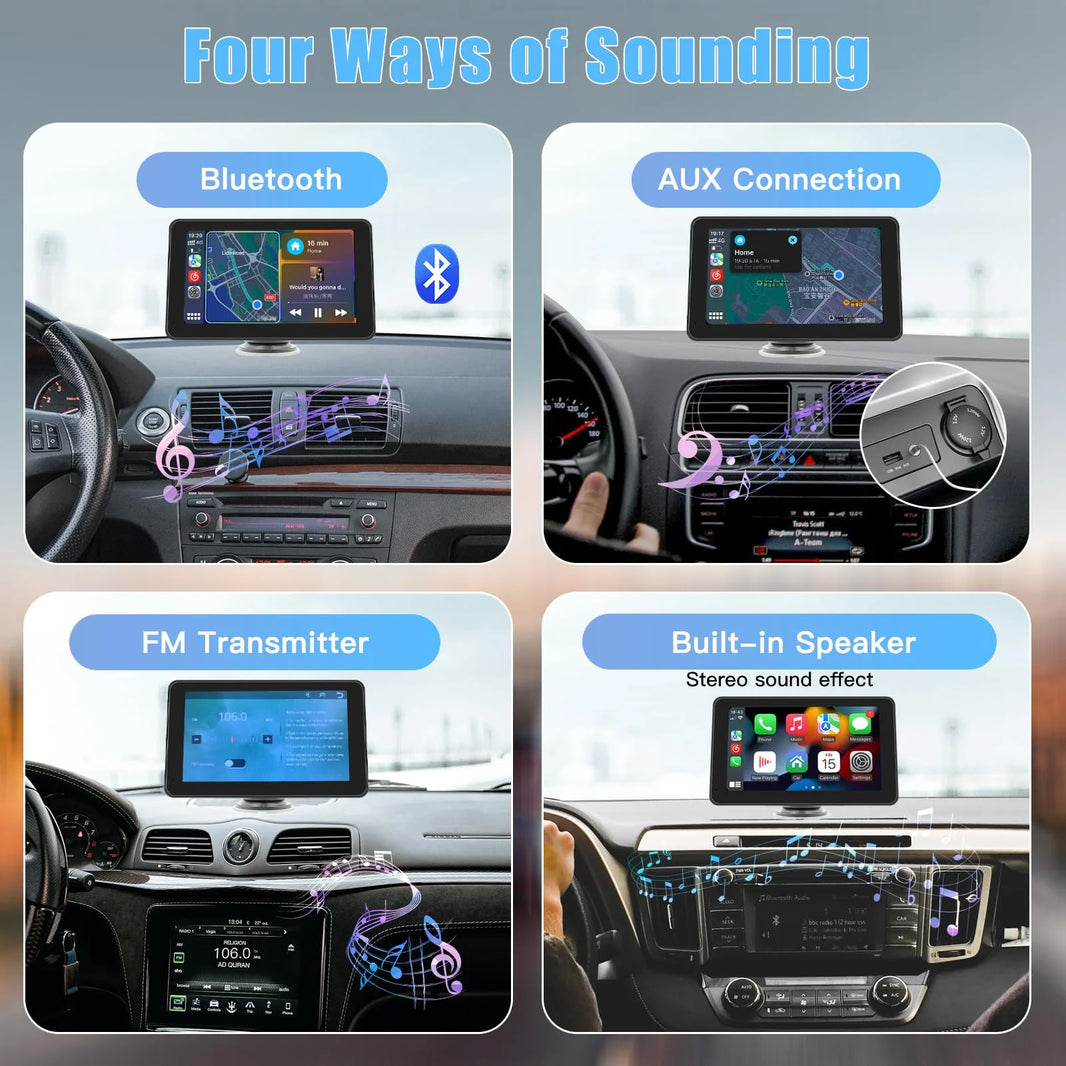 D7 Pro Portable Wireless Car Stereo with 7" Touchscreen, Carplay, Android Auto, Rear Camera