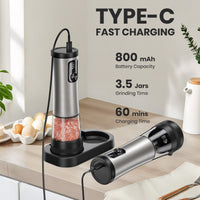 Electric Salt and Pepper Grinder Set, Automatic Rechargeable Salt and Pepper Mill with LED Display, Salt Pepper Shaker Electric with 5 Adjustable Coarseness