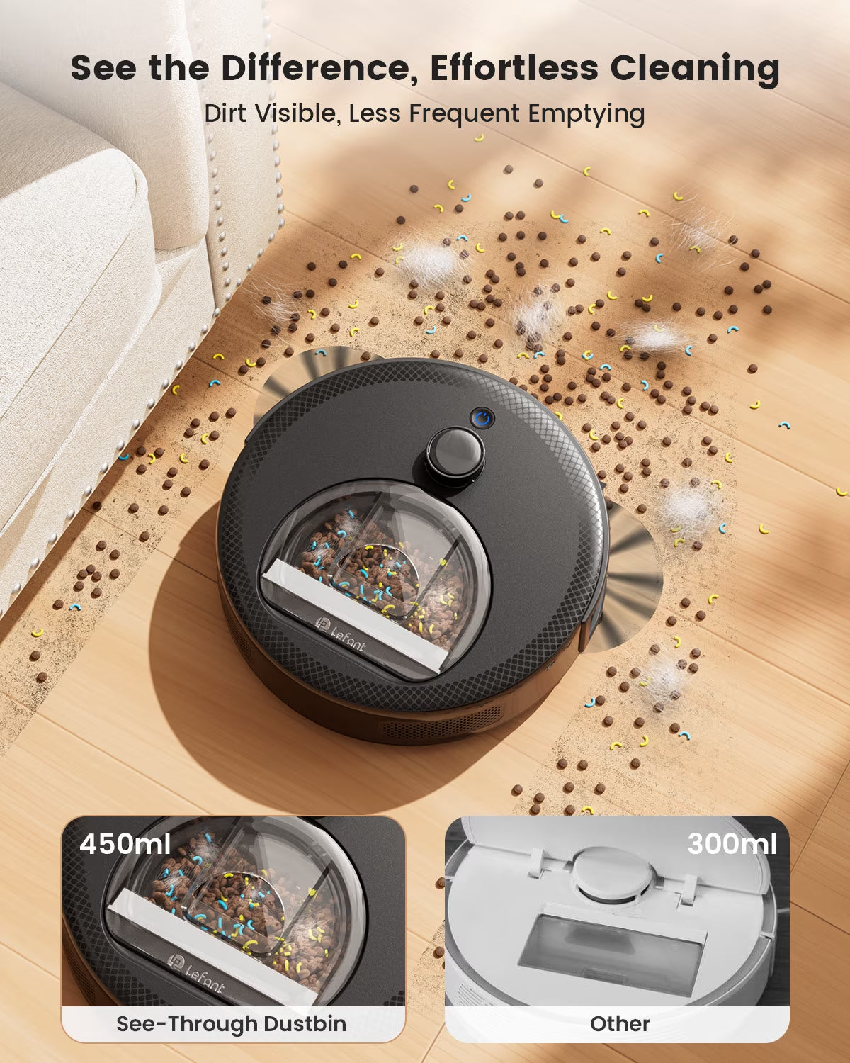 M330 Robot Vacuum and Mop with Lidar Navigation, 450Ml Visible Dustbin with Obstacle Avoidance, Perfect for Hardwood Carpets