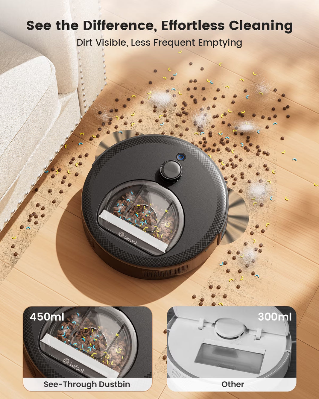 M330 Robot Vacuum and Mop with Lidar Navigation, 450Ml Visible Dustbin with Obstacle Avoidance, Perfect for Hardwood Carpets