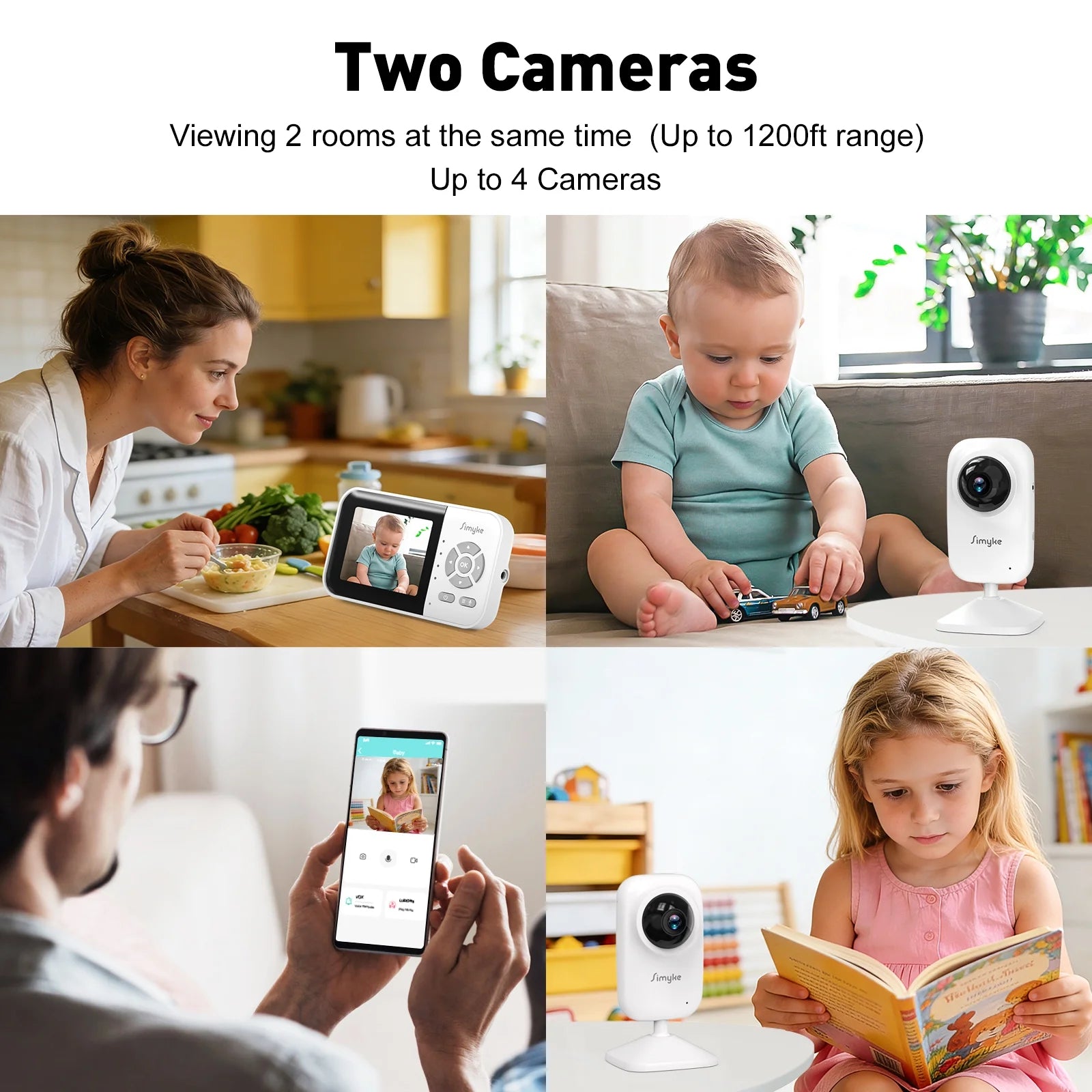 Dual Camera Video Baby Monitor, 2.8" LCD, Wireless, Night Vision, 2-Way Audio, App Access, 1200Ft Range, Feeding Timer, Temperature Sensor, Portable for Home Use