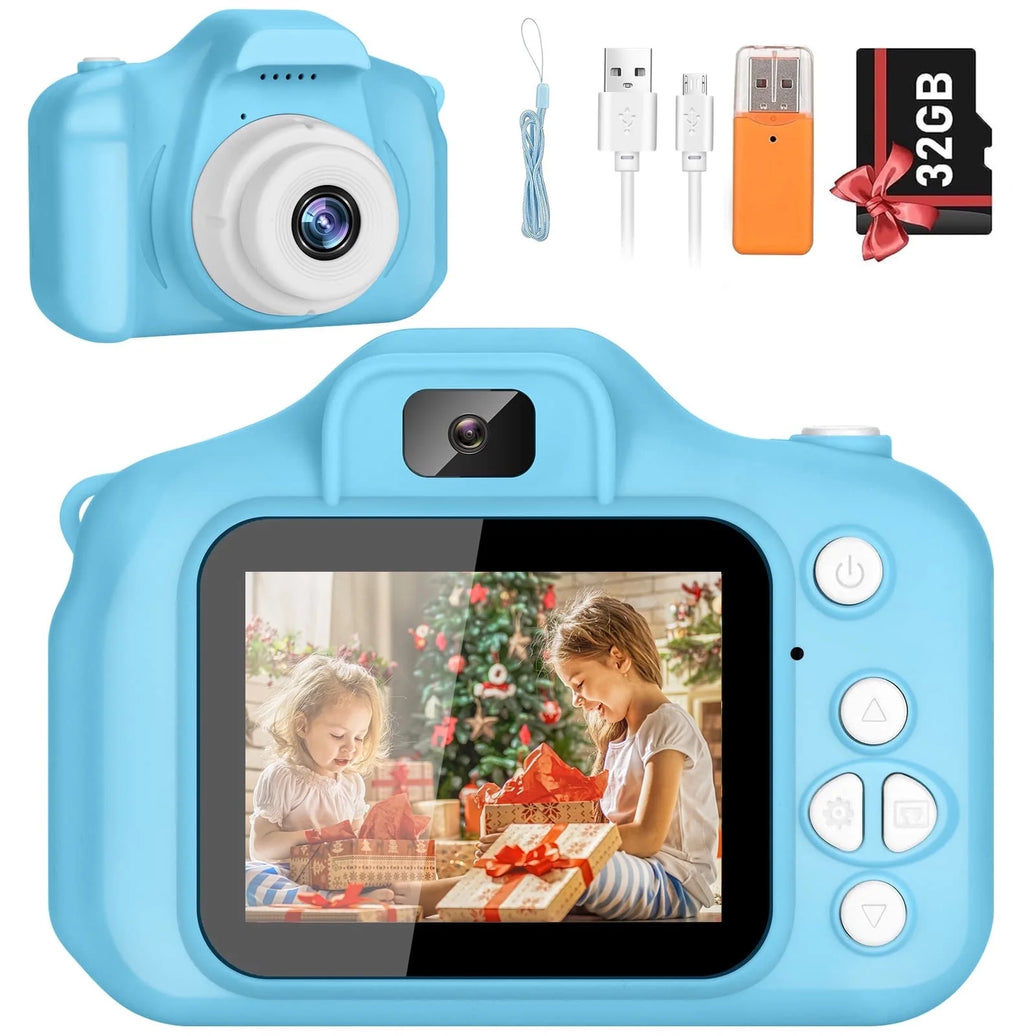 Kids Camera 1080P HD Digital Video Camera for Kids 32Gb Sd Card Mini Rechargeable Toddler Toys Christmas Birthday Festival Gifts for for 3-12 Years Kids, Blue