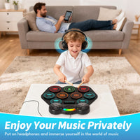 Electronic Drum Set for Kids Adults,9 Pads Portable MIDI Roll-Up Drum Kit with Dual Speakers / Headset Jack / Drumsticks / Foot Pedals,For Beginners