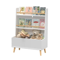 Bookshelf for Kids, Wooden Kids Bookshelf with Toy Storage Cabinet and 2 Shelves, Freestanding Bookcase Organizer for Bedroom, Playroom, White