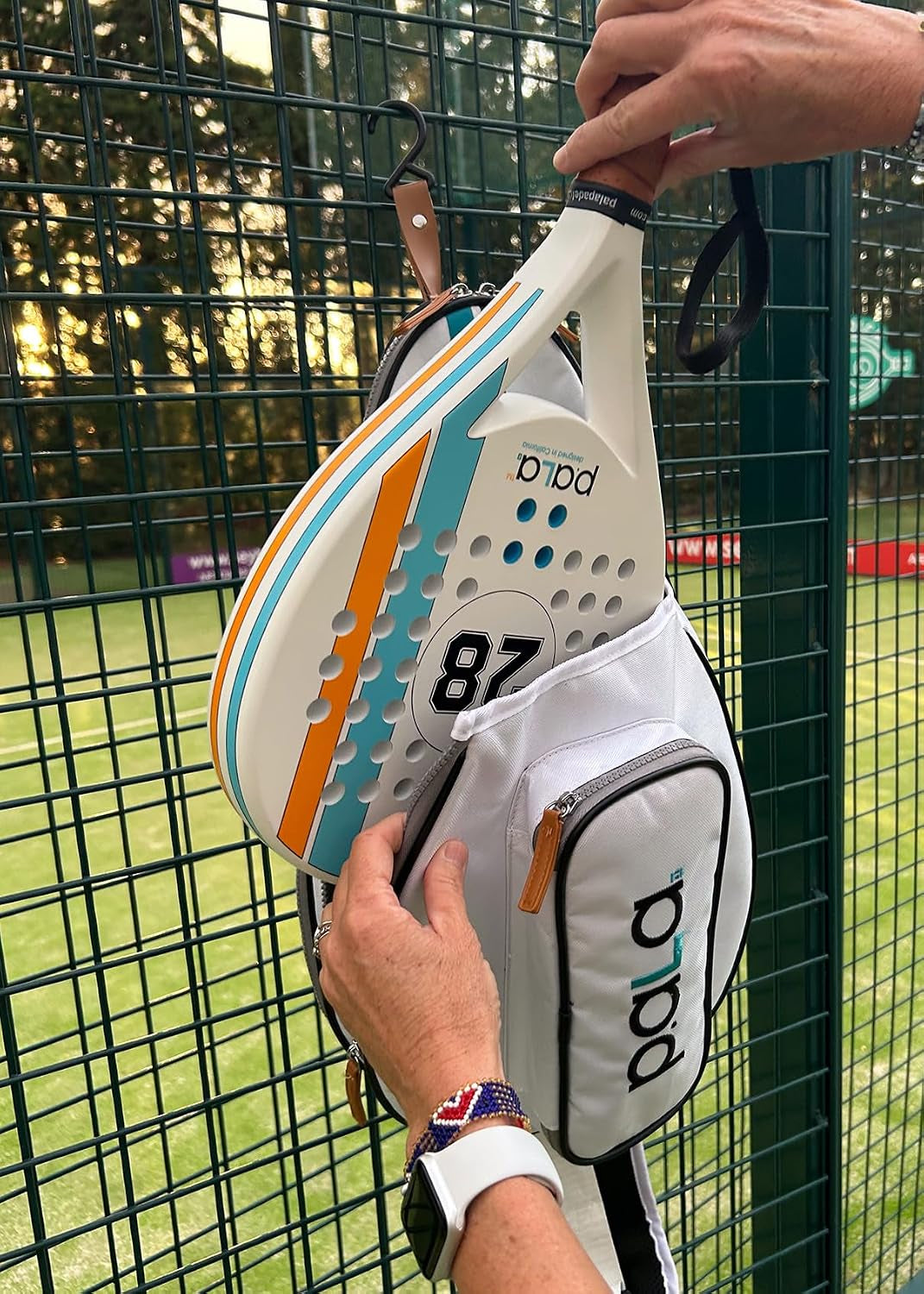 Multi-Sport Crossbody Padel Bag – Fits 2 Padel Rackets, Lightweight 2.07 Lb, Fence Hook, 13” Device Sleeve, Compact Racket Bag for Padel, Tennis & Pickleball