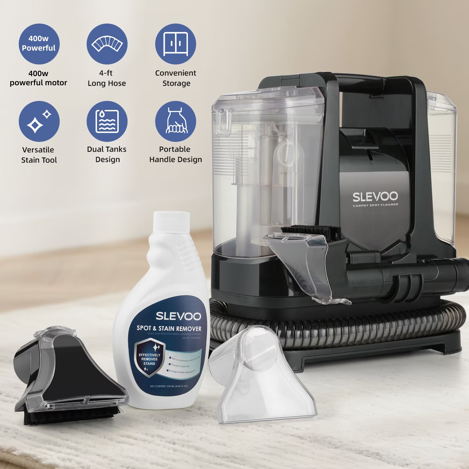 Portable Carpet Cleaner, Upholstery Cleaner with Pet Spot Stain Remover, 10.5Kpa Strong Suction, 400W Powerful Motor, New