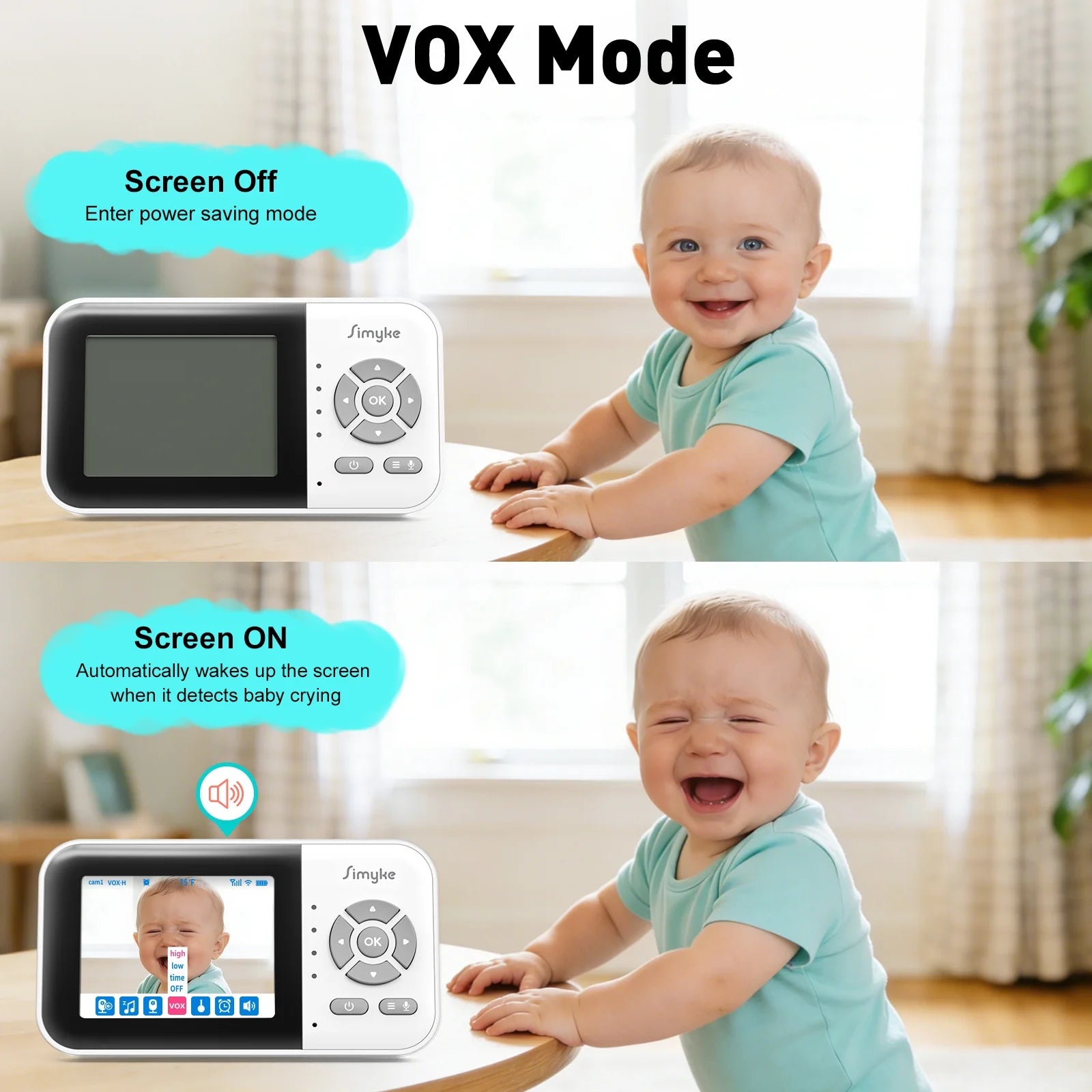 Wifi Video Baby Monitor, 2.8" LCD & App Viewing, 2-Way Audio, Night Vision, VOX, 5 Lullabies, Supports 4 Cameras, 1200Ft Range, Home Use