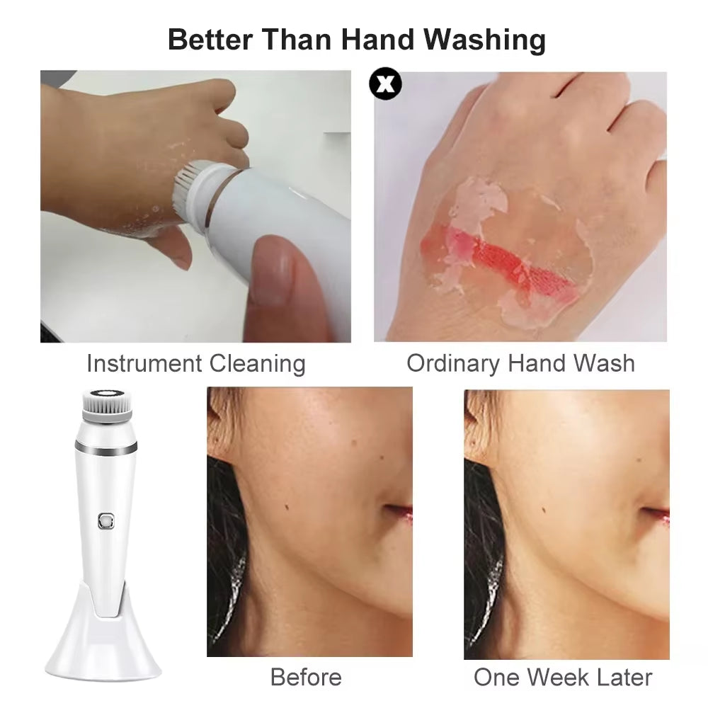 4 in 1 Electric Facial Cleansing Brush Sonic Waterproof Rotate Rechargeable Face Cleaning Tool Pore Cleaner Facial Skin Machine