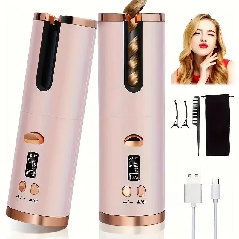 Automatic Curling Iron Hair Curling Iron for Hair Styling Cordless Auto Fast Heating Rechargeable Cordless Hair Curler