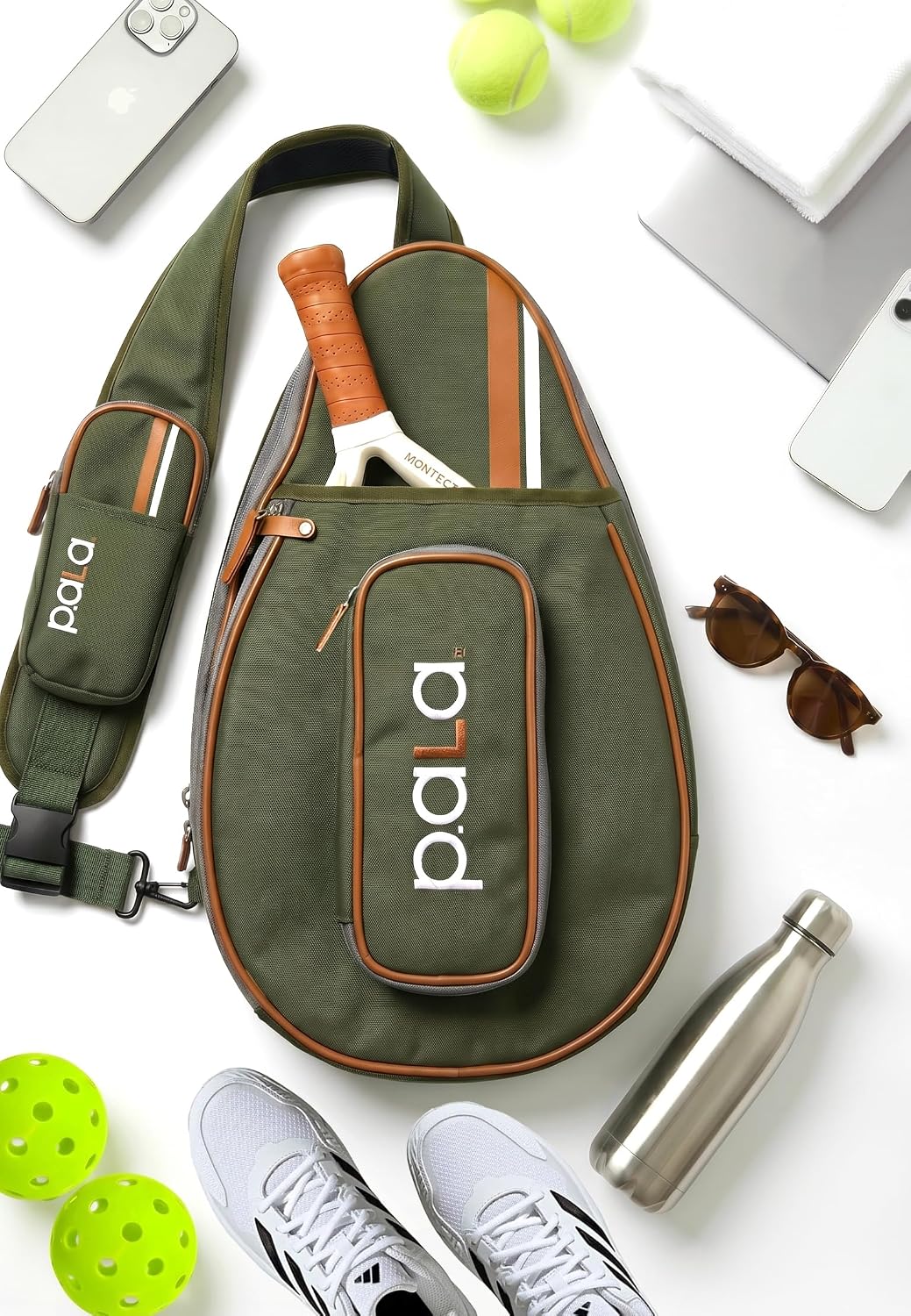 Multi-Sport Crossbody Padel Bag – Fits 2 Padel Rackets, Lightweight 2.07 Lb, Fence Hook, 13” Device Sleeve, Compact Racket Bag for Padel, Tennis & Pickleball