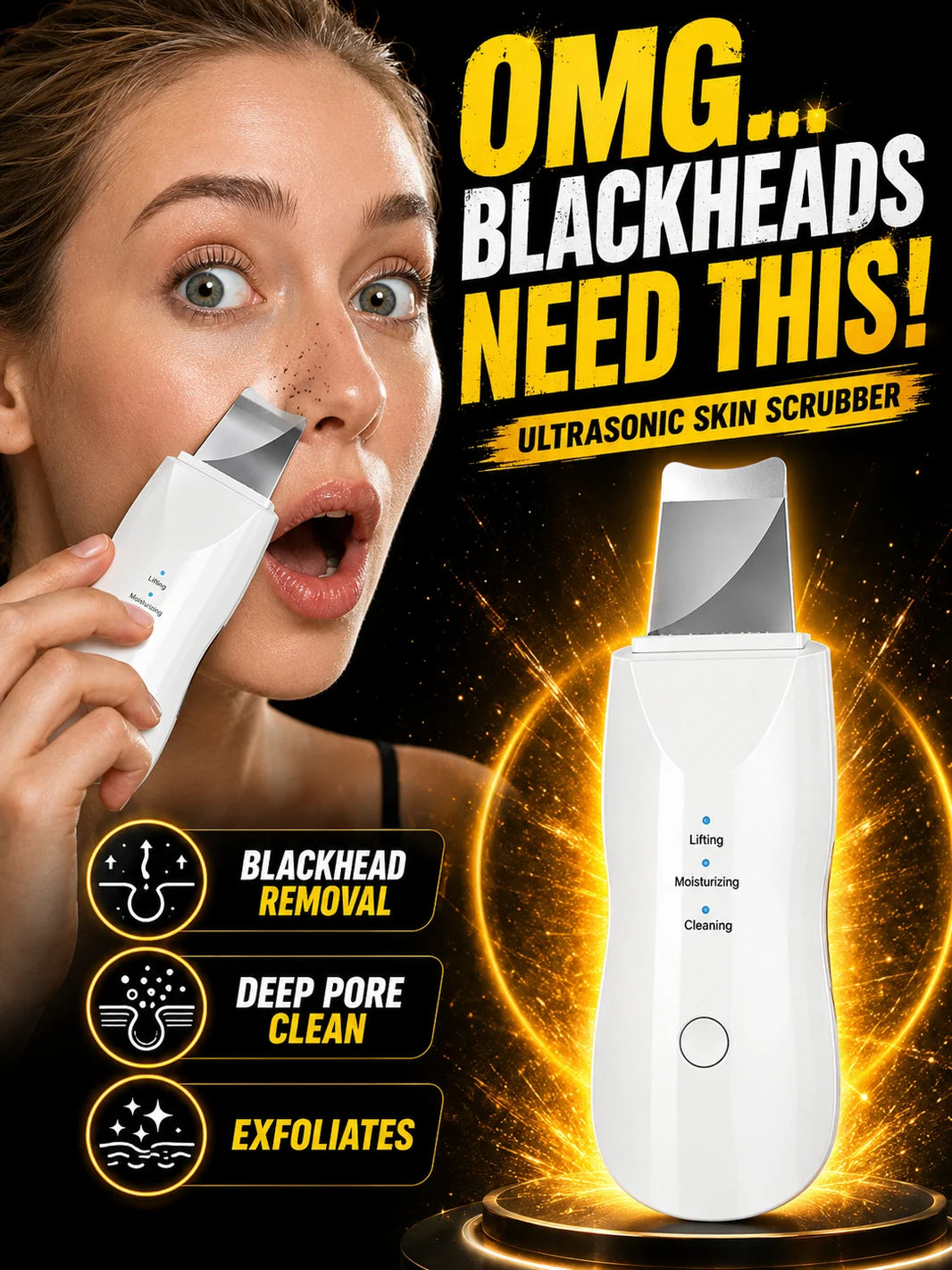 Ultrasonic Skin Scrubber Blackhead Remover Deep Pore Cleaner Facial Cleansing Device Exfoliator