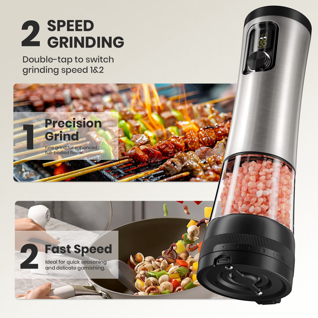 Electric Salt and Pepper Grinder Set, Automatic Rechargeable Salt and Pepper Mill with LED Display, Salt Pepper Shaker Electric with 5 Adjustable Coarseness