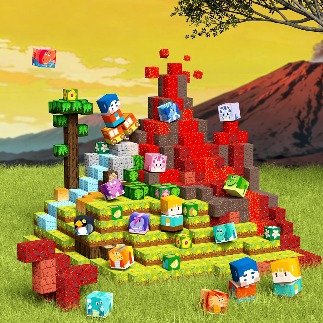 126PCS Magnetic Blocks Playset, Build Dinosaur Magwonder with Building Pretend Play Toys, STEM Montessori Travel Gift for Kids