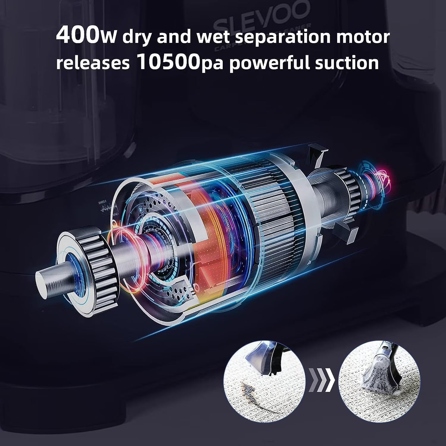 Portable Carpet Cleaner, Upholstery Cleaner with Pet Spot Stain Remover, 10.5Kpa Strong Suction, 400W Powerful Motor, New