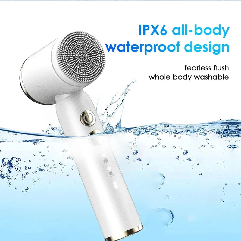 Portable 6-In-1 Silicone Electric Cleansing Brush Facial Pore Cleaning and Exfoliating Waterproof Sonic Cleansing Brush