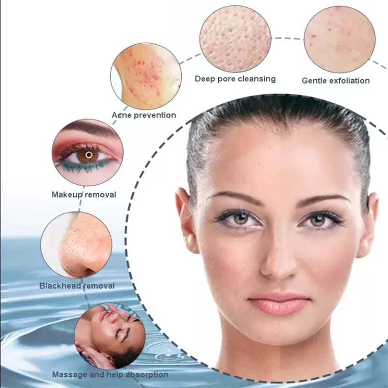 Portable 6-In-1 Silicone Electric Cleansing Brush Facial Pore Cleaning and Exfoliating Waterproof Sonic Cleansing Brush
