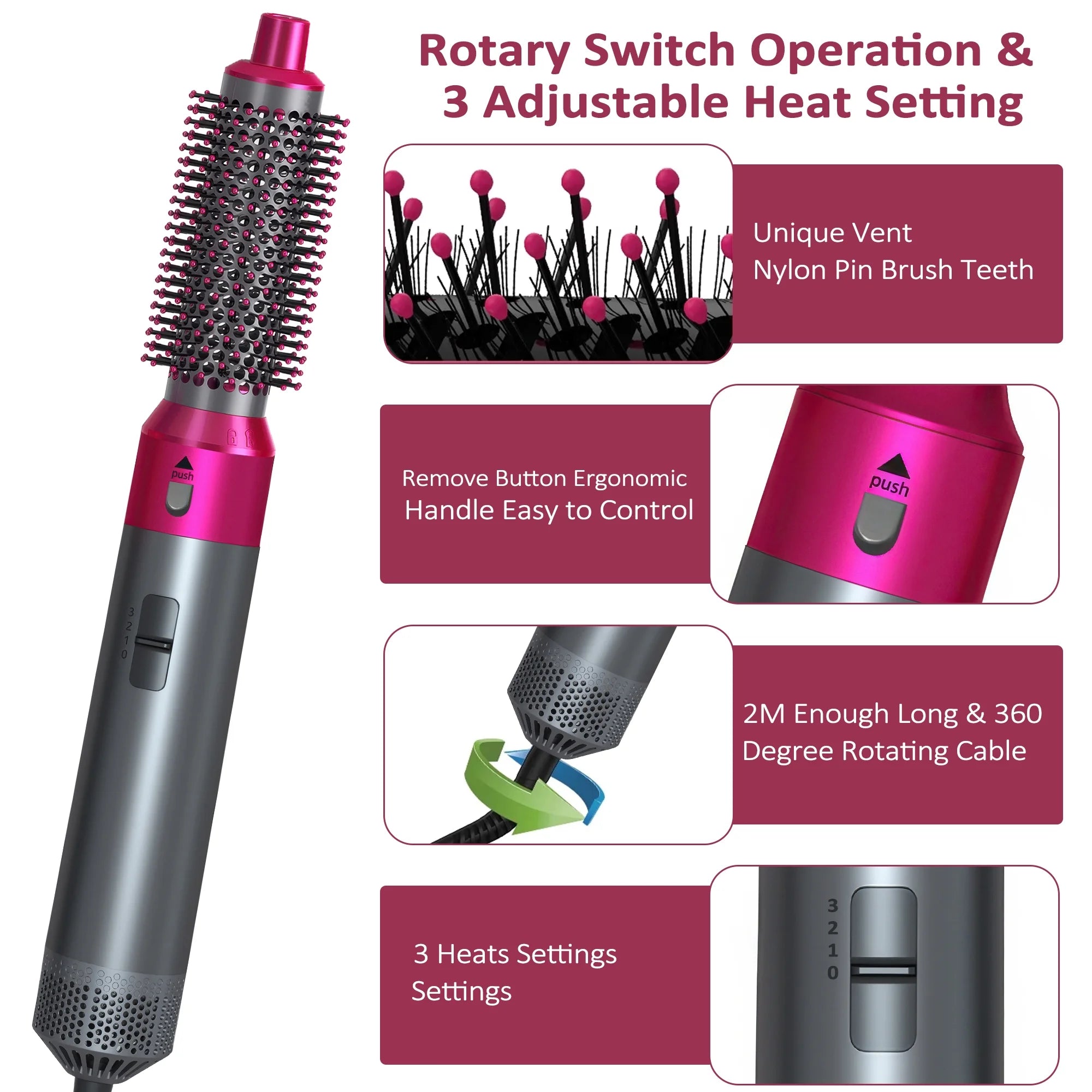 Hair Dryer Brush Set,5 in 1 Hot Air Brush,Negative Ionic Hair Styling Tools,Gray