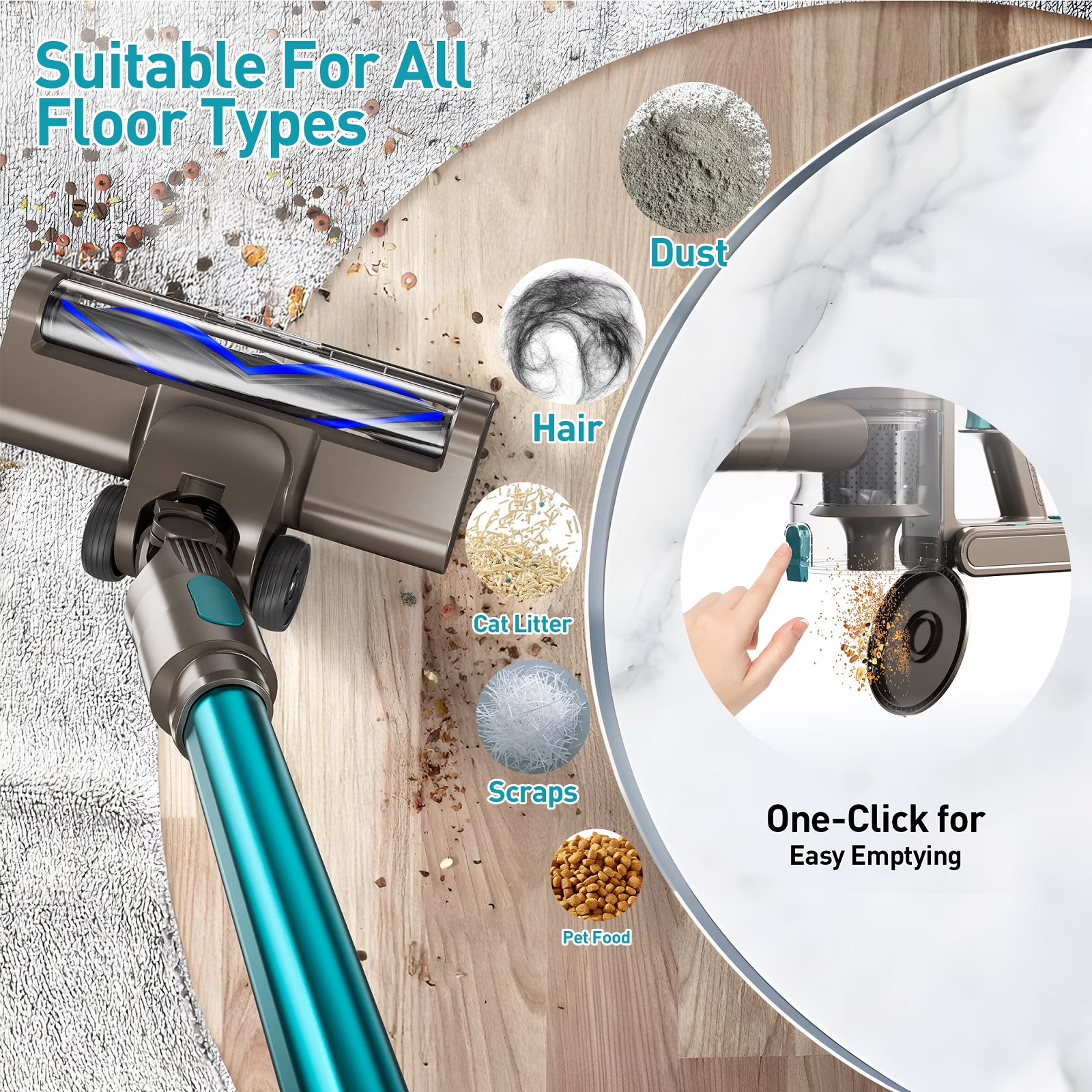 Cordless Vacuum Cleaner 38000PA/400W Stick Vacuum 50Min 2200Mah for Home Pet Hair Car Carpet Hardwood Floor