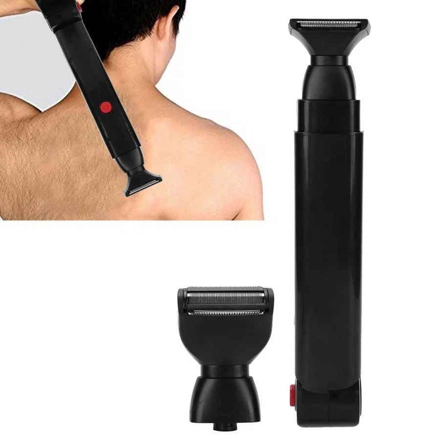 Electric Back Shaver 2 in 1 Facial Hair Trimmer Razor Rechargeable Foldable Handle Back Hair Removal Men Body Groomer