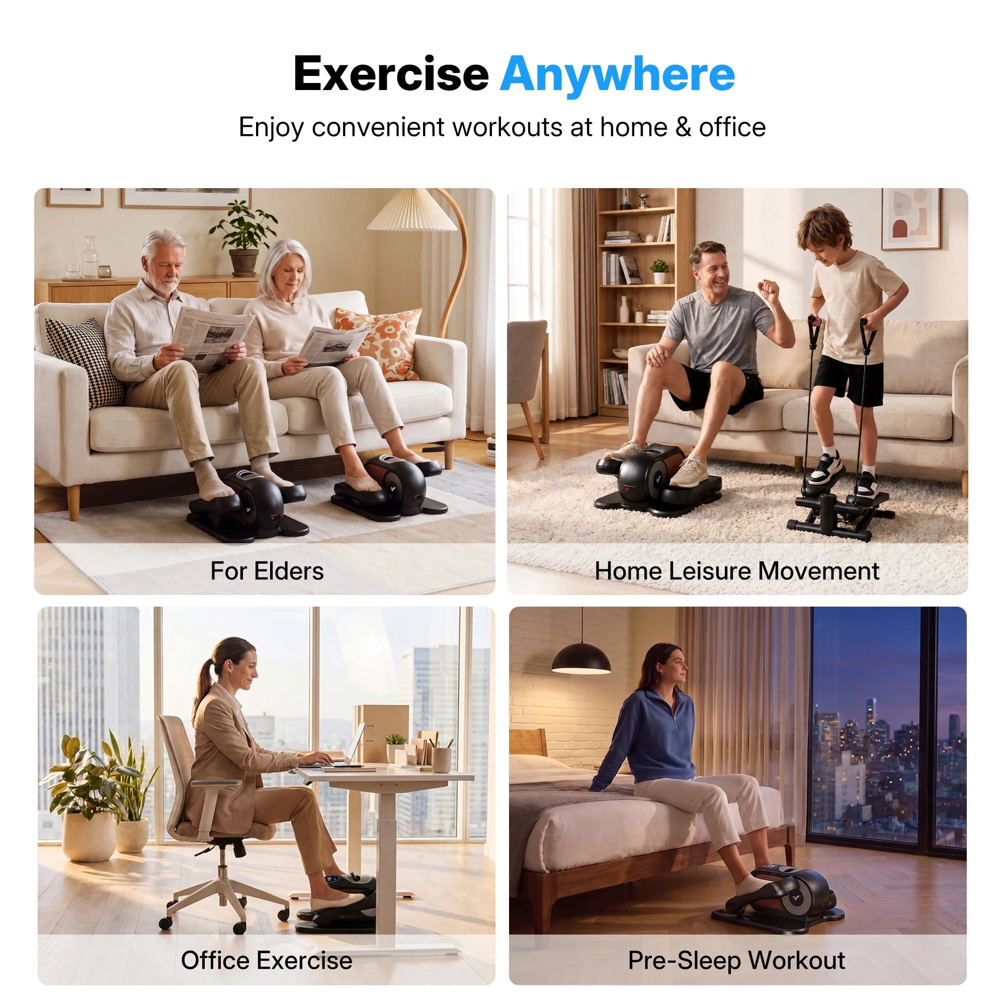 under Desk Elliptical Trainer, Compact Portable Exercise Machine, Adjustable Speed, Low Impact for Home Office, Gift
