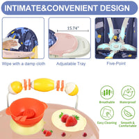 4-In-1 Baby High Chair Portable Toddler Baby Dining Chairs Eat & Play Convertible High Chair with Five-Point Snap Button, Dinner Plate and Toy Rack, Purple