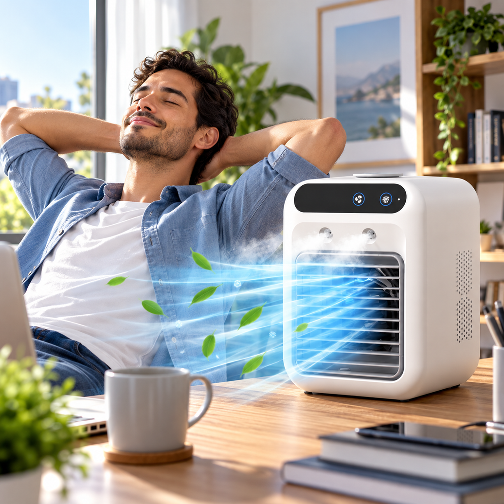 Mini aire acondicionado 3 en 1 para habitación, oficina y coche | Enfriamiento rápido + humidificador