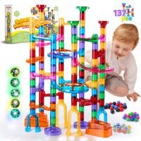 137Pcs Glowing Marble Run Game Set for Kids, STEM Building Toys Construction Blocks with 15 Glow in the Dark Marbles, Christmas Birthday Gift for Boys Girls over 3