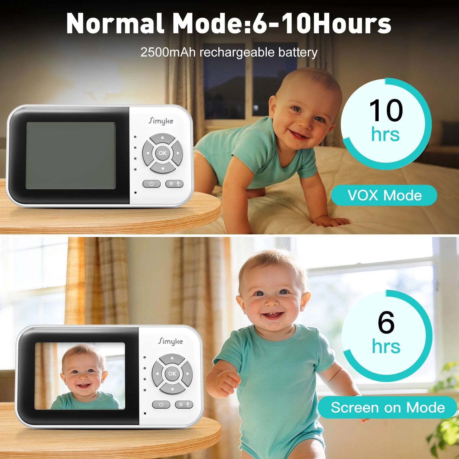 Wifi Video Baby Monitor, 2.8" LCD & App Viewing, 2-Way Audio, Night Vision, VOX, 5 Lullabies, Supports 4 Cameras, 1200Ft Range, Home Use
