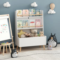 Bookshelf for Kids, Wooden Kids Bookshelf with Toy Storage Cabinet and 2 Shelves, Freestanding Bookcase Organizer for Bedroom, Playroom, White