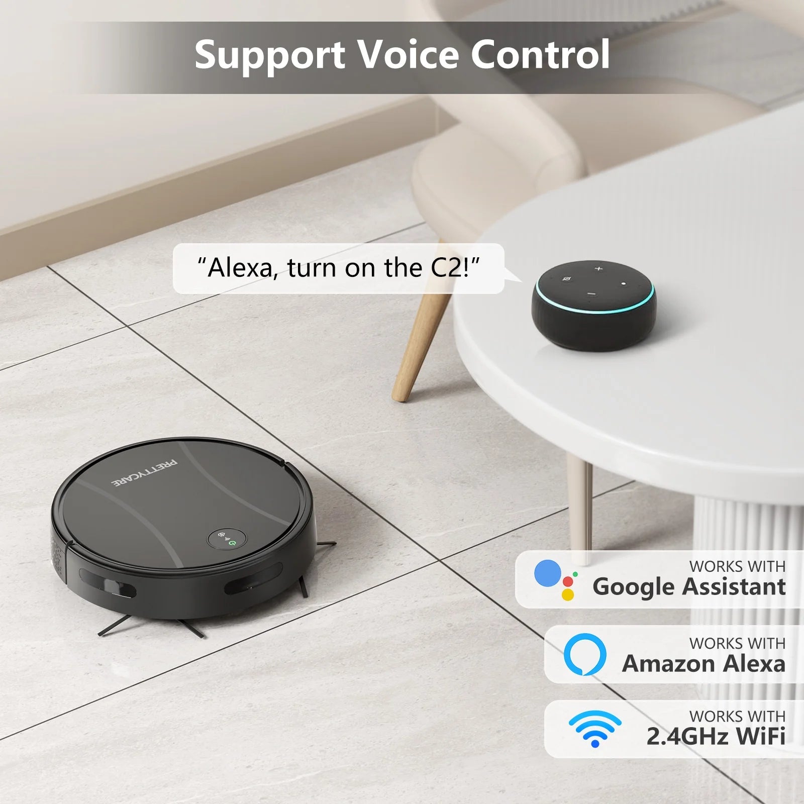 C2 2 in 1 Robot Vacuum and Mop Combo Cleaner, Black