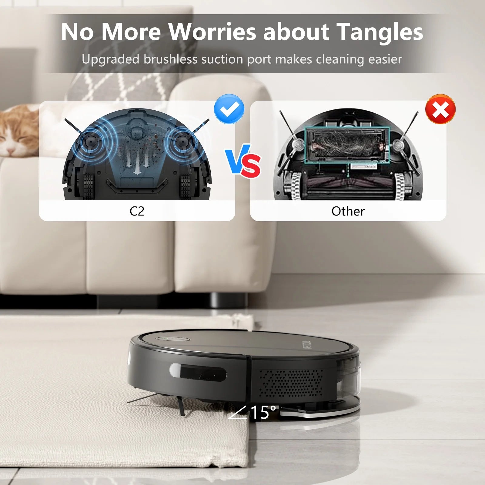 C2 2 in 1 Robot Vacuum and Mop Combo Cleaner, Black