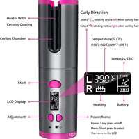 Automatic Curling Iron Hair Curling Iron for Hair Styling Cordless Auto Fast Heating Rechargeable Cordless Hair Curler