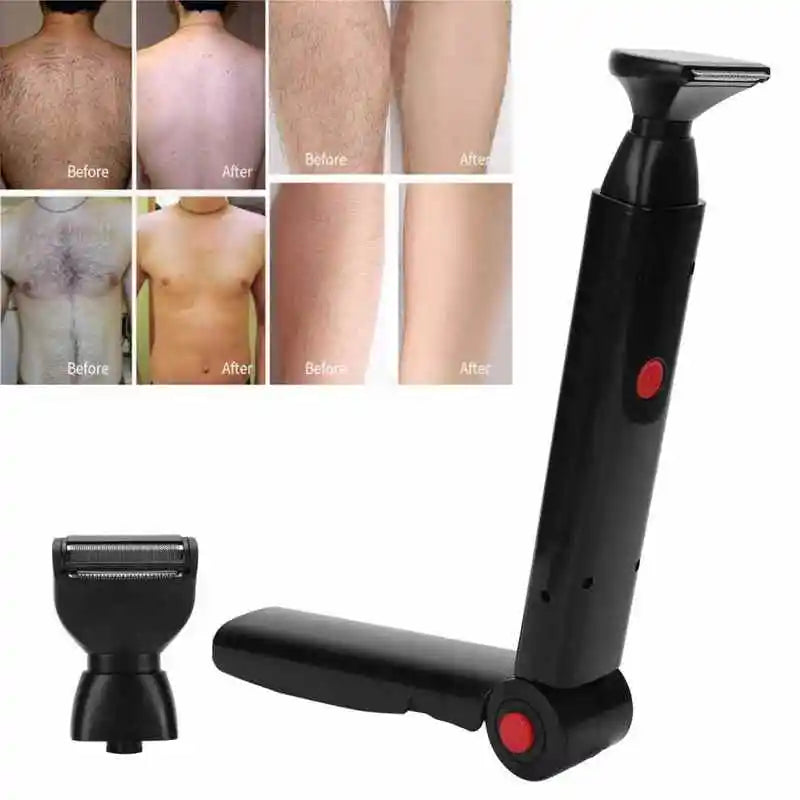 Electric Back Shaver 2 in 1 Facial Hair Trimmer Razor Rechargeable Foldable Handle Back Hair Removal Men Body Groomer